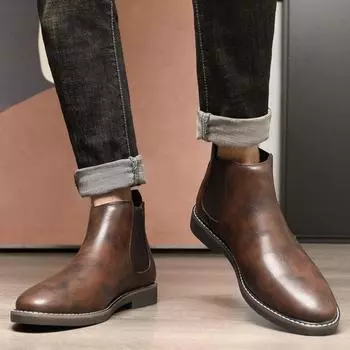 Осенние британские ретро-ботинки «Челси», мужская обувь, короткие молодежные остроносые ботинки, кожаные ботинки большого размера 38 чёрный