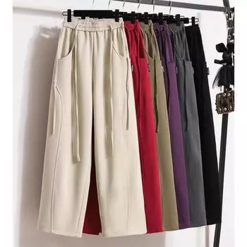 Осенние брюки-бананы для женщин с высокой талией, узкие прямые брюки, повседневные широкие однотонные брюки S темно-серого