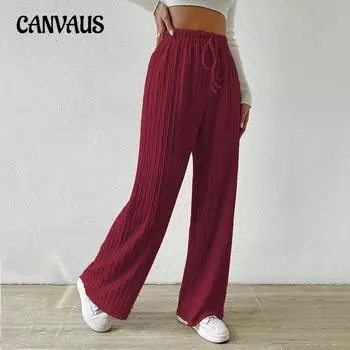 Осенние брюки с эластичной талией, однотонные, повседневные женские брюки с высокой талией M темно-красного