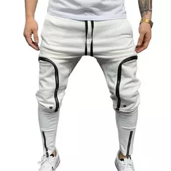 Осенние брюки, стильные мягкие мужские брюки со средней талией, однотонные брюки на шнурке, осенние брюки, уличная одежда M чёрный