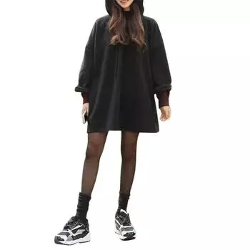 Осенние черные толстовки с заниженной линией плеч с длинным рукавом женские толстовки с капюшоном большого размера женские толстовки в стиле хип-хоп с капюшоном свитшоты M