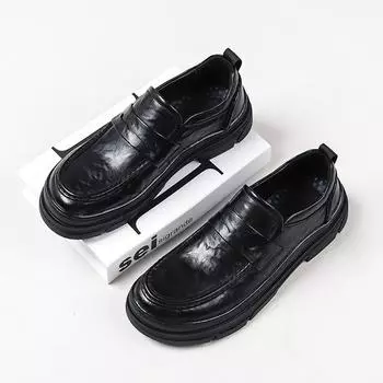 Осенние деловые и повседневные туфли-бини с одной педалью в британском стиле на платформе с большой головкой из кожи 4732-W 38 чёрный