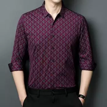 Осенние деловые мужские модные клетчатые рубашки с длинными рукавами для молодых мужчин, модные принтованные топы, не требующие глажки M
