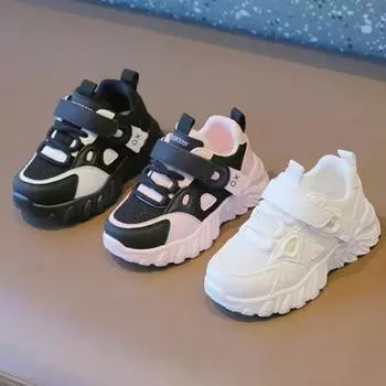 Осенние детские кроссовки, новые модные женские кроссовки, универсальные трендовые туфли для девочек, классические дышащие туфли для мальчиков, мягкая подошва, удобная повседневная обувь 21insole14cm чёрный