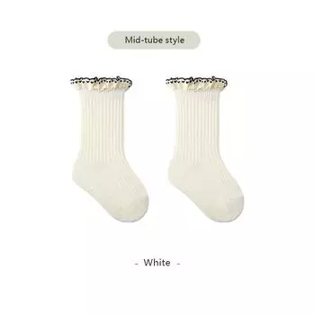 Осенние детские носки средней длины, детские кружевные носки принцессы, винтажные однотонные детские носки для девочек, длинные носки-трубы S(0-1Y)