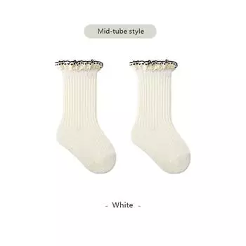 Осенние детские носки средней длины, детские кружевные носки принцессы, винтажные однотонные детские носки для девочек, длинные носки-трубы S(0-1Y)