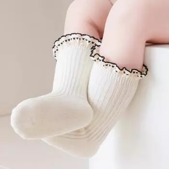 Осенние детские носки средней длины, детские кружевные носки принцессы, винтажные однотонные детские носки для девочек, длинные носки-трубы S зелёный