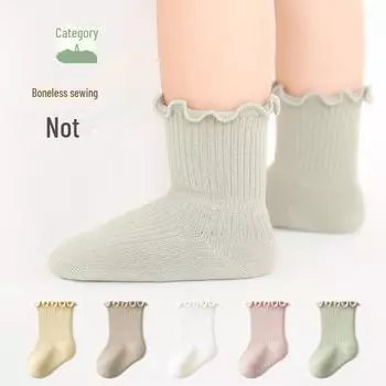 Осенние детские носки свободного кроя с деревянными ушками и средней длиной - однотонные, не сдавливающие короткие носки для новорожденных S for 0-1 year розовый