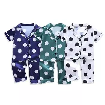 Осенние детские пижамы, детская одежда для мальчиков и девочек, комплект одежды для сна с волнистым принтом, блузка с короткими рукавами, топы + ночные штаны, 2 шт. L