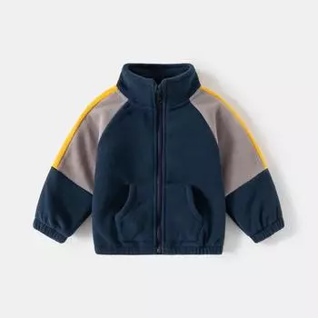 Осенние детские синие флисовые куртки 2-6 лет детские милые цветные блоковые пальто для девочек и мальчиков простое свободное пальто 130 синий