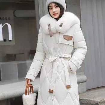 Осенние длинные рукава утолщенные теплые пуховые пальто женские верхняя одежда повседневные офисные женские длинные пальто корейская мода новые зимние однотонные куртки XXXL белый