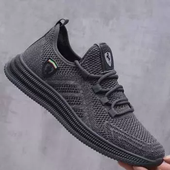 Осенние дышащие кроссовки Flyknit Mesh Tide для мужчин, спортивные, повседневные, удобные, для бега, для подростков 44 чёрный