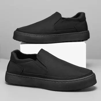 Осенние дышащие парусиновые туфли мужские прилив с социальным Интернетом знаменитости ленивые повседневные туфли мокасины платформа уличные туфли звезды доска 39 чёрный