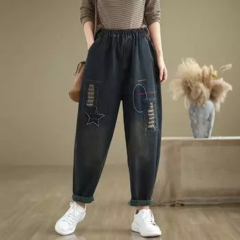 Осенние джинсы Harlan Daddy большого размера, свободные, повседневные, модные, литературные, универсальные, с вышивкой M