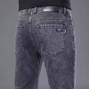 Осенние джинсы мужские прямые свободные молодежные большие размеры универсальные облегающие повседневные мужские брюки осень/зима чисто черные мужские брюки 28 чёрный