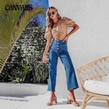 Осенние джинсы-стрейч на пуговицах женские с высокой талией, тонкие, выбеленные, прямые брюки S темно-синий