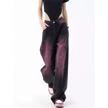 Осенние джинсы Женская мода Литературный тренд Свободные потертые молодежные модные женские джинсы Harajuku High Street S чёрный