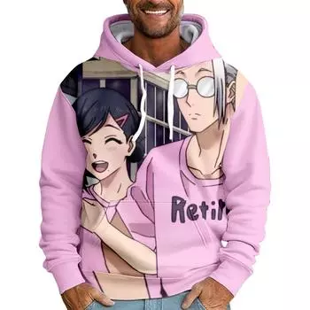 Осенние флисовые мужские толстовки SAKAMOTO DAYS с принтом аниме, толстовки в уличном стиле, свободные свитера, повседневные топы с капюшоном XS