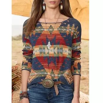 Осенние футболки с 3D-принтом, верхняя женская одежда, весенние женские футболки больших размеров в стиле ретро с длинным рукавом для женщин S