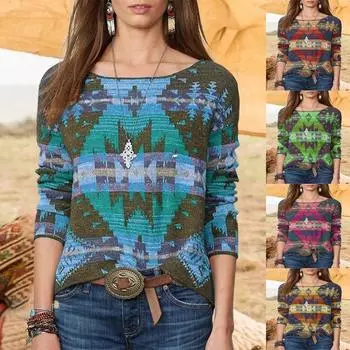 Осенние футболки с 3D-принтом, верхняя женская одежда, весенние женские футболки больших размеров в стиле ретро с длинным рукавом для женщин S