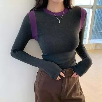 Осенние футболки с длинным рукавом для женщин, модные зимние однотонные облегающие повседневные футболки, женские элегантные футболки с круглым вырезом для женщин, топы 25840 S темно-серого