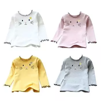 Осенние футболки с длинными рукавами для маленьких девочек, детские топы с мультяшным принтом, футболки, повседневная блузка 100