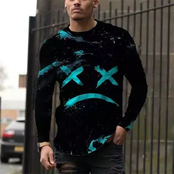 Осенние футболки, весенние футболки с круглым вырезом и длинными рукавами, мужская спортивная одежда, большие размеры, винтажная футболка с 3D-принтом S