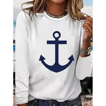 Осенние футболки, женская футболка с длинным рукавом, топ с графическим принтом, повседневная уличная одежда, пуловеры с круглым вырезом, женские футболки 2023 4XL