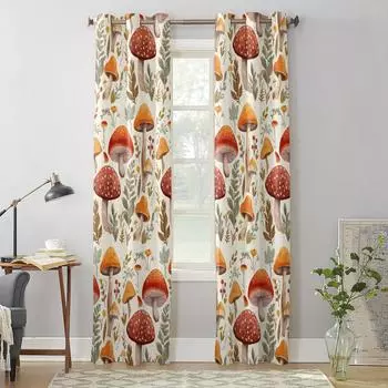 Осенние грибы, растения, листья, ретро-шторы для спальни, гостиной, оконные шторы, жалюзи, кухня, домашний декор, шторы 135W x 60H(cm) x1