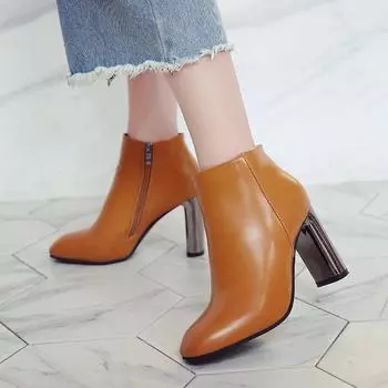 Осенние грубые женские ботинки на толстом каблуке с боковой молнией, женские кожаные ботильоны больших размеров, модные ботинки ghb67 35 чёрный