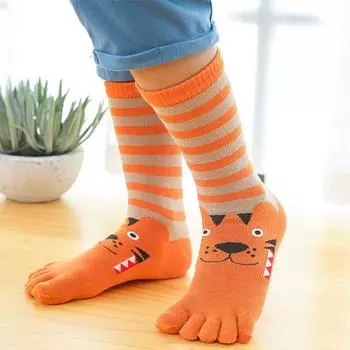 Осенние хлопковые носки с изображением бегемота, тигра, льва, носки с пятью пальцами, детские короткие носки, носки