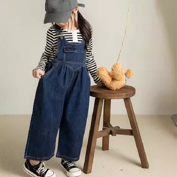 Осенние и весенние брюки для мальчиков и девочек, джинсовые брюки на бретелях, комбинезон, персонализированные брюки на бретелях с карманами, детские комбинезоны, детская одежда 130 синий