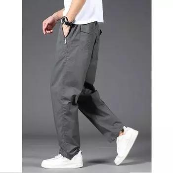 Осенние и весенние рабочие брюки, свободный крой, брюки-карго, практичные хлопковые спортивные брюки, черные брюки цвета хаки, мужская одежда 6XL чёрный