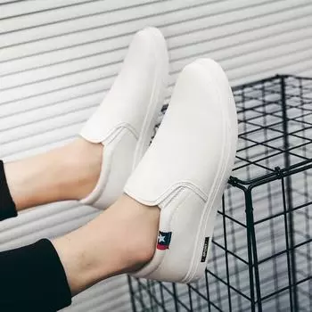 Осенние и весенние туфли из ткани Парусные туфли из ткани без застежек Повседневные туфли из ткани в стиле старого Пекина Ленивые туфли Мужская дышащая обувь 44 белый