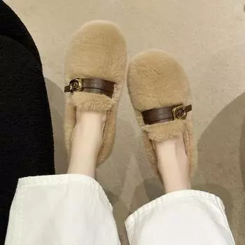 Осенние и зимние бархатные туфли Doudou маленького размера из хлопка, женские туфли, чтобы сохранить тепло, пушистые туфли на толстой подошве, женские мягкие подошвы легко носить, пух 35