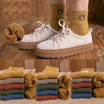 Осенние и зимние бархатные утолщенные теплые женские чулки, однотонные женские средние носки-трубы, хлопковые носки one size