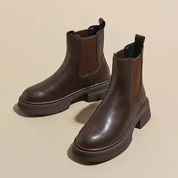 Осенние и зимние ботинки челси женские кожаные с подкладкой в английском стиле коричневые дикие тонкие толстые сапоги 35 коричневый