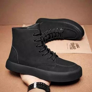 Осенние и зимние ботинки Martin из микрофибры, износостойкие и нескользящие, на толстой подошве, для активного отдыха, с высоким берцем, облегающие повседневные мужские кожаные ботинки 39 чёрный