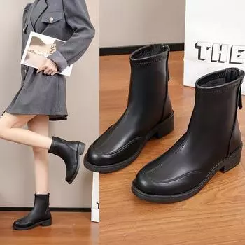 Осенние и зимние ботинки в британском стиле в стиле ретро, женская обувь, короткие ботинки с подкладкой, универсальные узкие ботинки с толстой подошвой и эластичной подошвой 35 чёрный