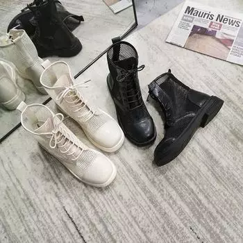 Осенние и зимние ботинки, женские дышащие кружевные маленькие короткие сапоги с круглым носком на толстой подошве 39 белый