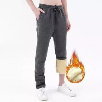 Осенние и зимние брюки мужские спортивные брюки теплые и флисовые плотные брюки S чёрный