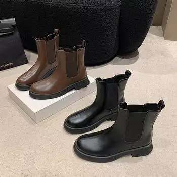 Осенние и зимние черные сапоги женские британские модные узкие сапоги курящие короткие сапоги 35 светло-коричневого