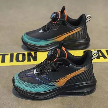 Осенние и зимние детские кроссовки, модные кроссовки с вращающимися кнопками, повседневная детская обувь высокого качества 31 чёрный/оранжевый