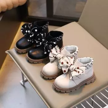 Осенние и зимние детские сапоги-мартинсы с бантом детские сапоги в стиле преппи 21