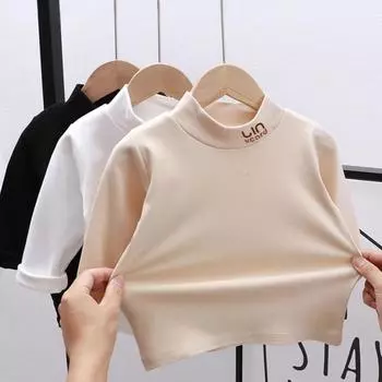 Осенние и зимние детские топы, бархатная эластичная теплая одежда для мальчиков и девочек, водолазки с длинными рукавами, нижние рубашки 150 белый