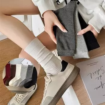 Осенние и зимние длинные носки Angola Red Vertical Stripes, новые носки без косточек из чесаного хлопка до середины икры One size белый