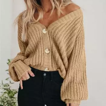 Осенние и зимние длинные рукава свободные кардиганы свитера модные пуговицы короткие повседневные женские вязаные кардиганы куртка для женщин теплое трикотажное пальто 25114 S белый