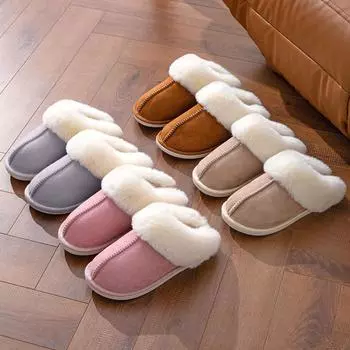 Осенние и зимние домашние тапочки с мехом и хлопковыми тапочками, теплые, с толстой подошвой, нескользящие, утолщенные, плюшевые, хлопковые тапочки 36-36