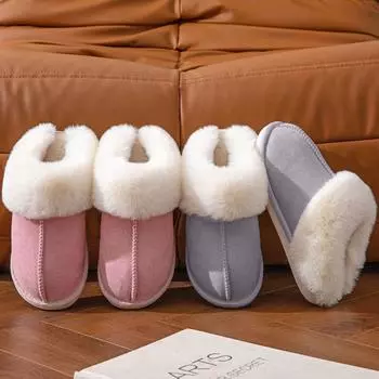 Осенние и зимние домашние тапочки с мехом и хлопковыми тапочками, теплые, с толстой подошвой, нескользящие, утолщенные, плюшевые, хлопковые тапочки 36-36
