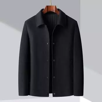 Осенние и зимние двусторонние кашемировые куртки для людей среднего и пожилого возраста, деловые повседневные шерстяные полупальто, шерстяные пальто, мужские топы для папы 170